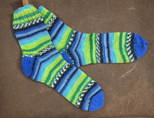 Blue and Green Wool Socks - Women's Medium